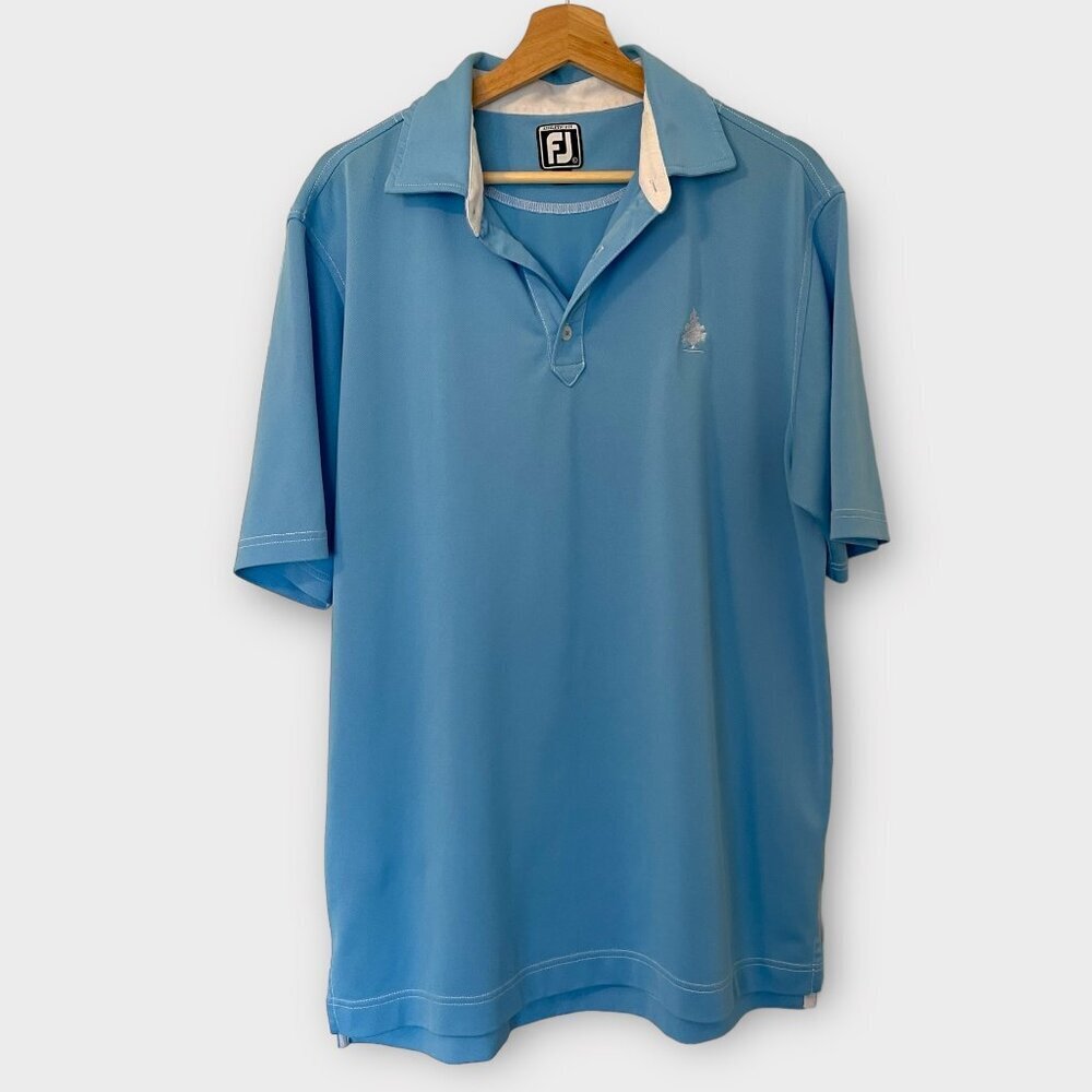 🦜 FootJoy Golf Polo Shirt Powder Blue Athletic Fit FLAWED SEE NOTE Sz L